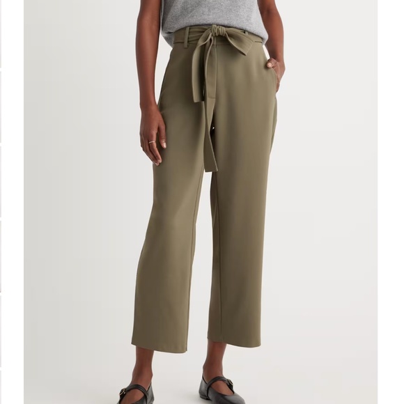 Quince Stretch Crepe Paperbag Pants, Olive, Size 14 - Picture 1 of 7